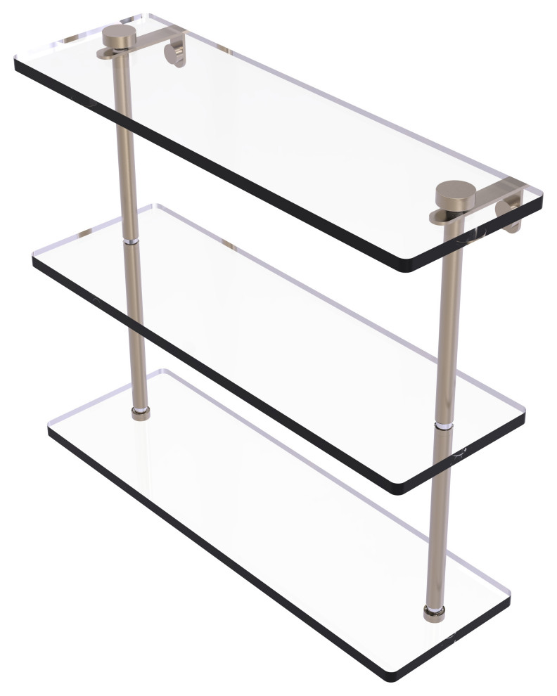 16" Triple Tiered Glass Shelf Contemporary Bathroom Shelves by
