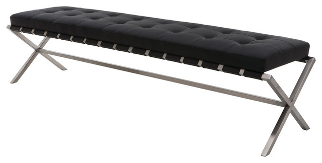 Auguste Faux Leather Bench Contemporary Vanity Stools And Auguste Faux Leather Bench Seat Black Small Base Brushed Silver