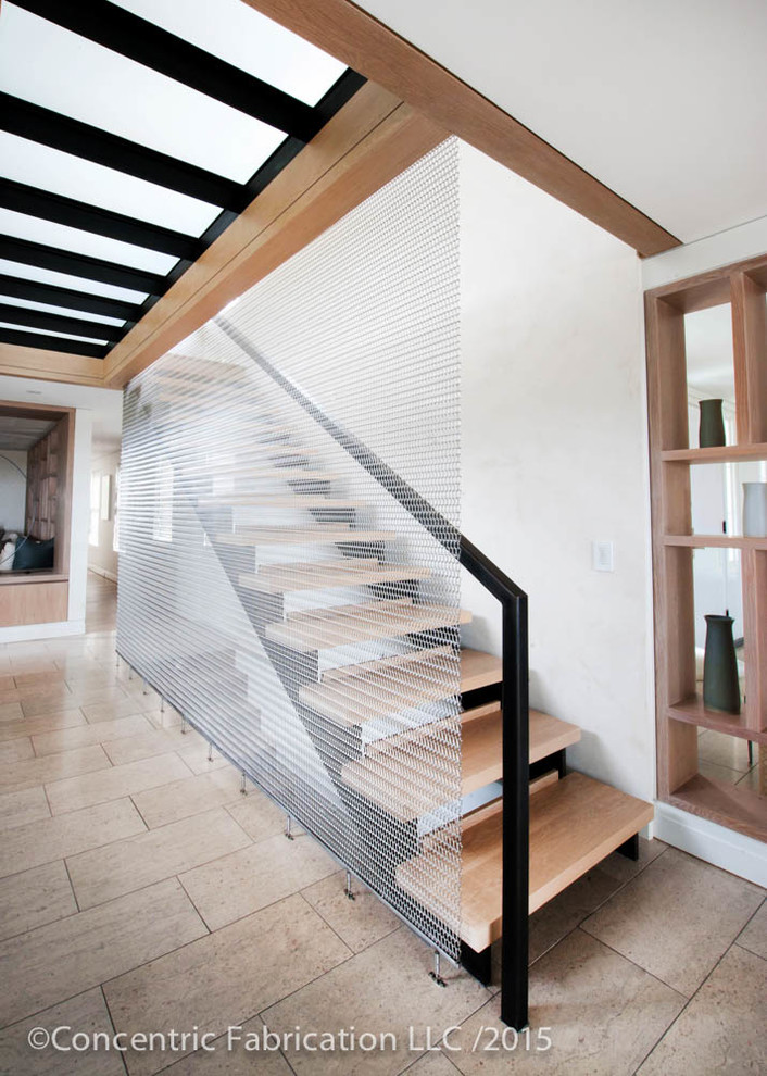 Inspiration for a mid-sized modern wood straight staircase in Boston.