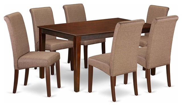 Dining Set, Rectangular Table and Upholstered Chairs, Mahogany