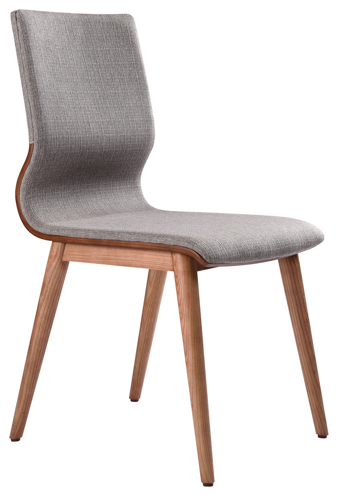 Robin Dining Chair In Walnut Finish And, Armen Living Panda Dining Chair In Grey Fabric And Walnut Wood Finish