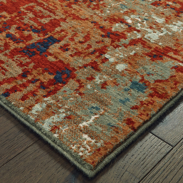 Marlowe Organic Abstract Blue/Rust HiLow Textured Pile Area Rug Contemporary Area Rugs by