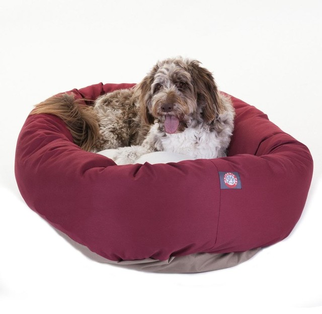 52" Burgundy and Sherpa Bagel Bed