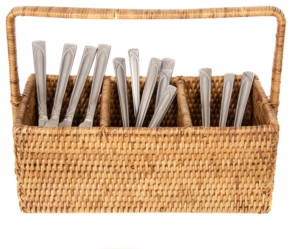 Artifacts Rattan™ 3 Section Caddy/Cutlery Holder with Handle Tropical