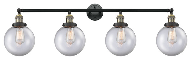 Beacon 4 Light Led Bath Fixture Black Antique Brass Glass Clear