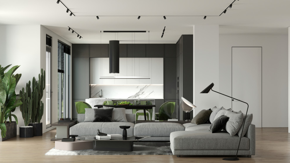 Дизайн и визуализация кухни-гостиной в загородном доме