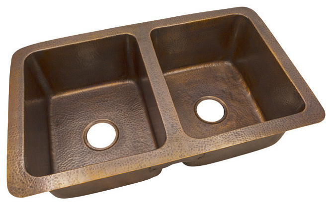 Solid Hand Hammered Copper Large Double Bowl Drop-In / Undermount Sink