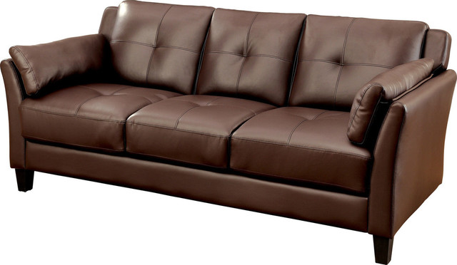 Furniture Of America Pierre Tufted Faux Leather Sofa Brown