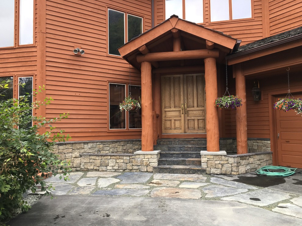Design ideas for a large rustic full sun front yard landscaping.