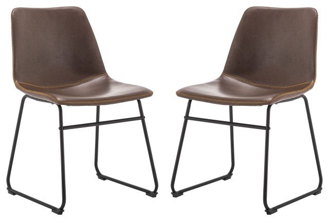 Faux Leather Armless Dining Chair With Metal Legs, Set of 2, Brown