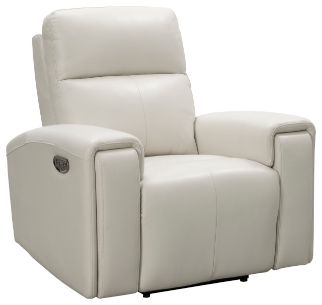 Perry Leather Power Recliner With Power Headrests, Ivory Contemporary Recliner Chairs by