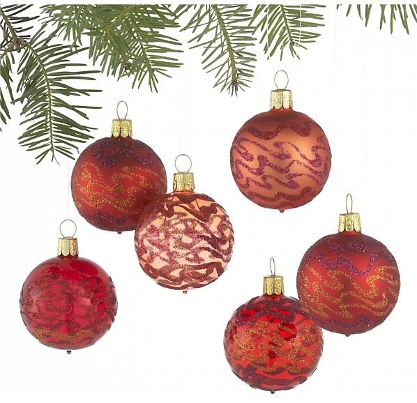 Glitter Wave Red Ball Ornaments  Contemporary  Christmas Ornaments