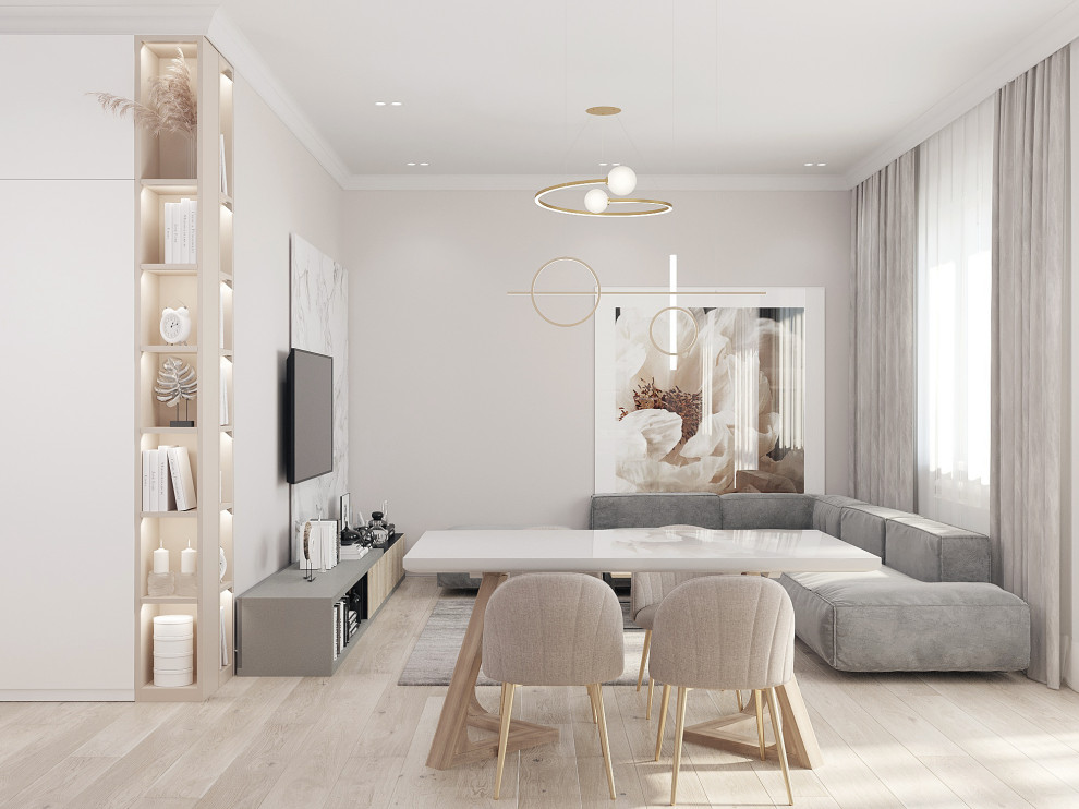 Вид на тв зону в кухне-гостиной