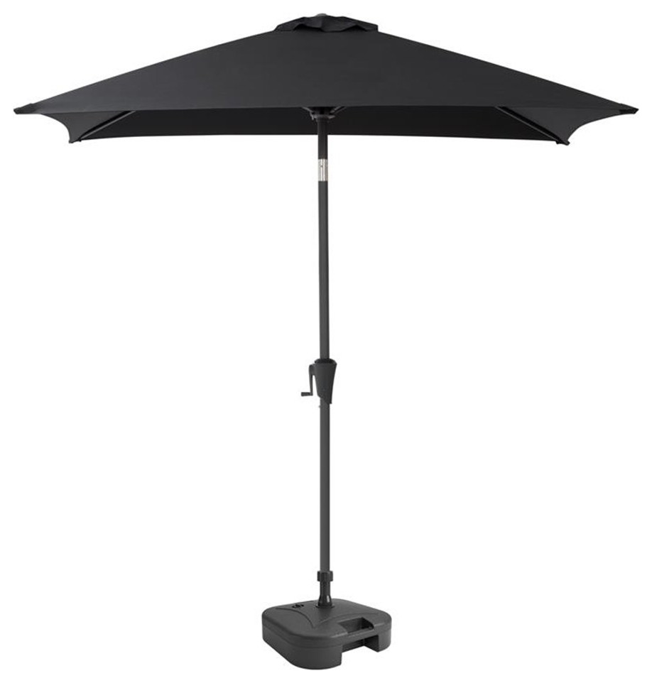 Afuera Living Square Tilting Black Fabric Patio Umbrella with Base