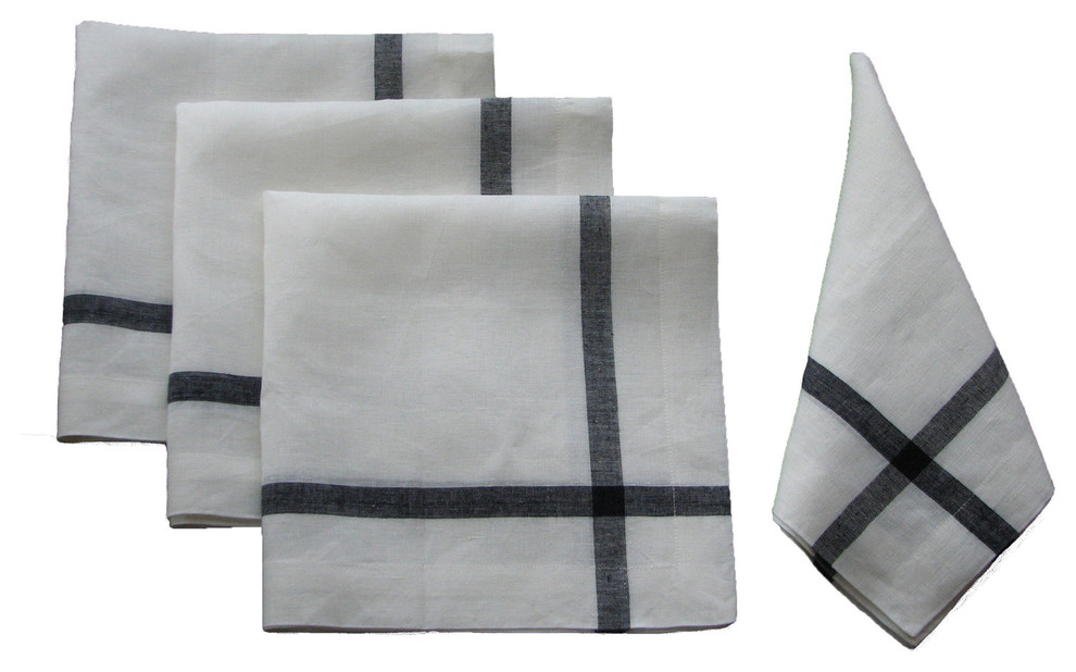 Handcrafted Sustainable Linen Napkins, Set of 4, Indigo Stripe