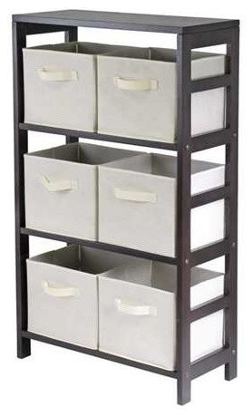 Capri 3-Section M Storage Shelf With 6-Foldable Beige Fabric Baskets