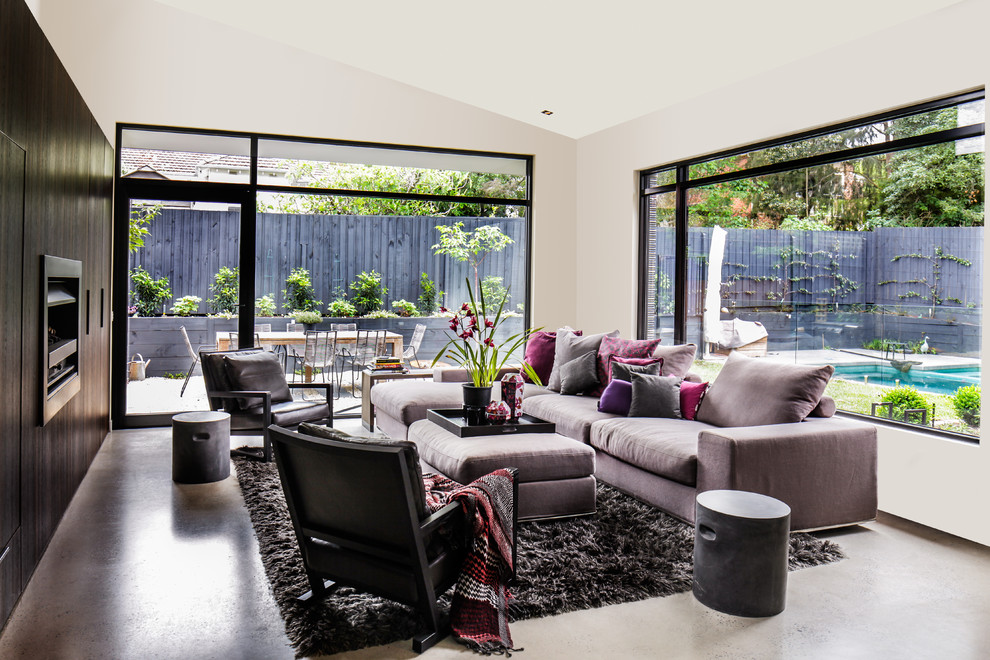 Large contemporary formal living room in Melbourne.