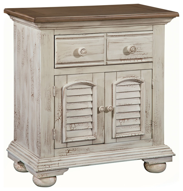 Cottage Traditions Crackled White Large Nightstand Farmhouse