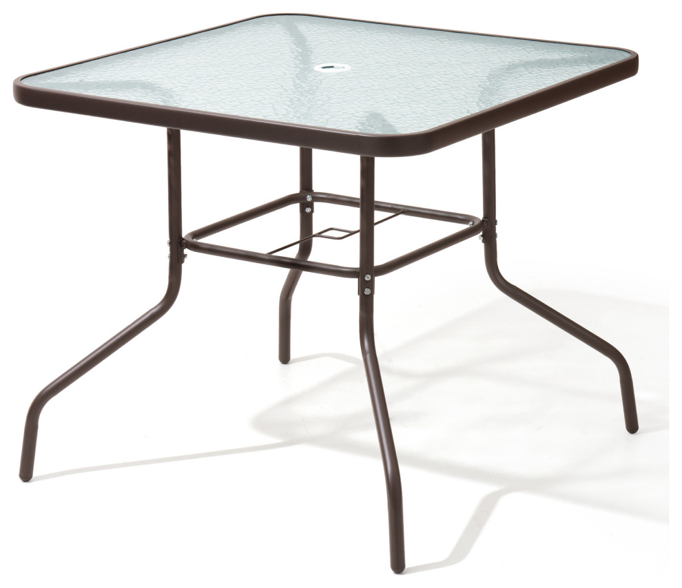 Patio Dining Table, Outdoor Square Table with Umbrella Hole for 4