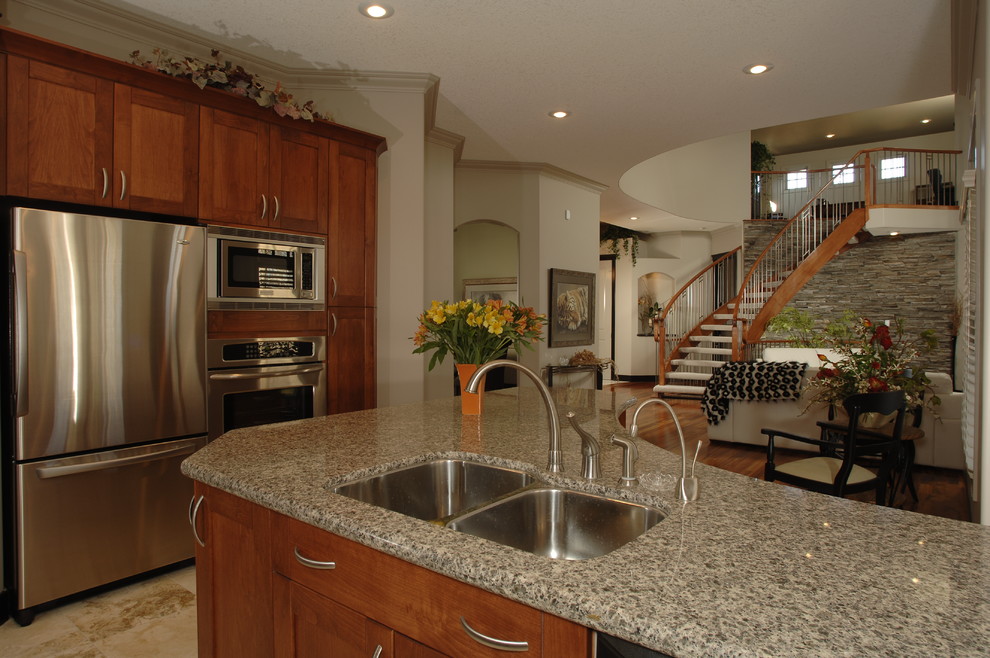 Example of a transitional kitchen design in Edmonton