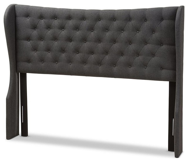Cadence Modern Dark Gray Fabric ButtonTufted Queen Size Winged