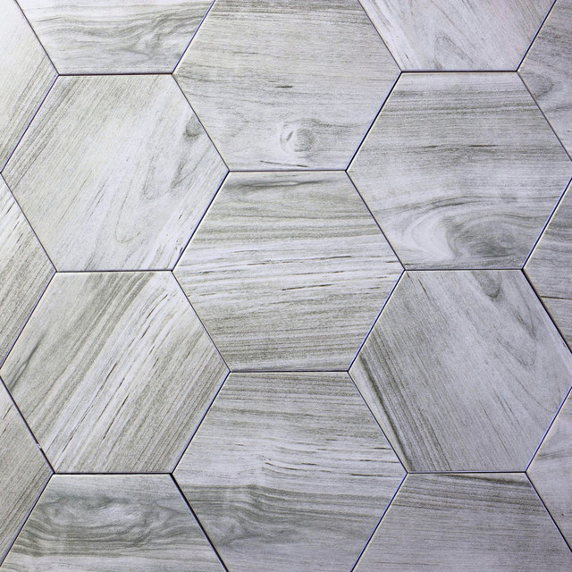 8 X8 Hexagon Weathered Gray Wood Look Ceramic Plank Floor Tile Set Of 10