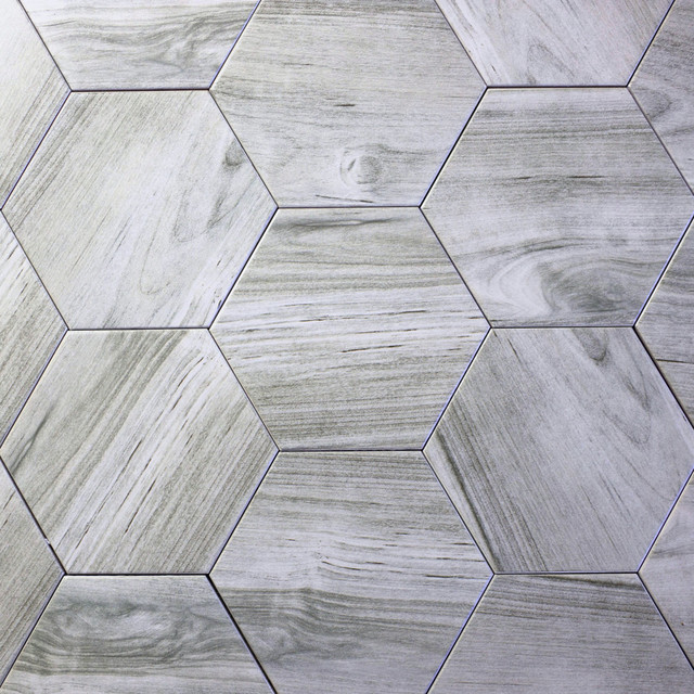 8 X8 Hexagon Weathered Gray Wood Look Ceramic Plank Floor Tile Set Of 20 Contemporary Wall And By Abolos Houzz Ceramic Plank Floor Tile Set