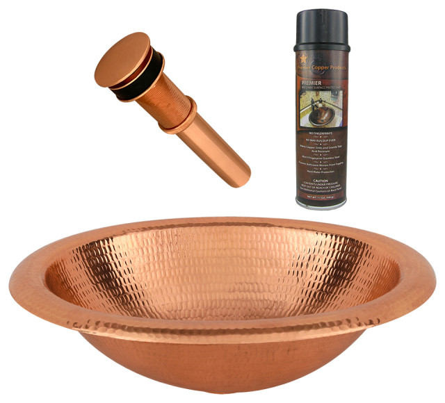 18" Wide Rim Oval Self Rimming Hammered Copper Bathroom Sink, Polished