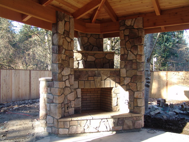 Outdoor Fireplace with BBQ Grill and Pizza Oven - Portland - by Brown Bros.  Masonry | Houzz