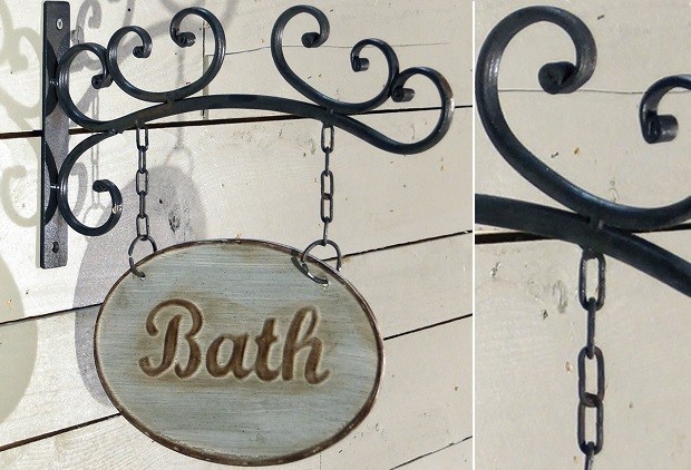 Metal Bath Sign With Hanging Bracket, Hanging Bathroom Sign