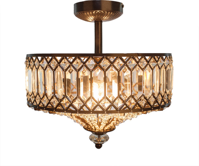 14 5 Tiered Jeweled Glass Bronzed Metal Semi Flush Mount Lighting Fixture