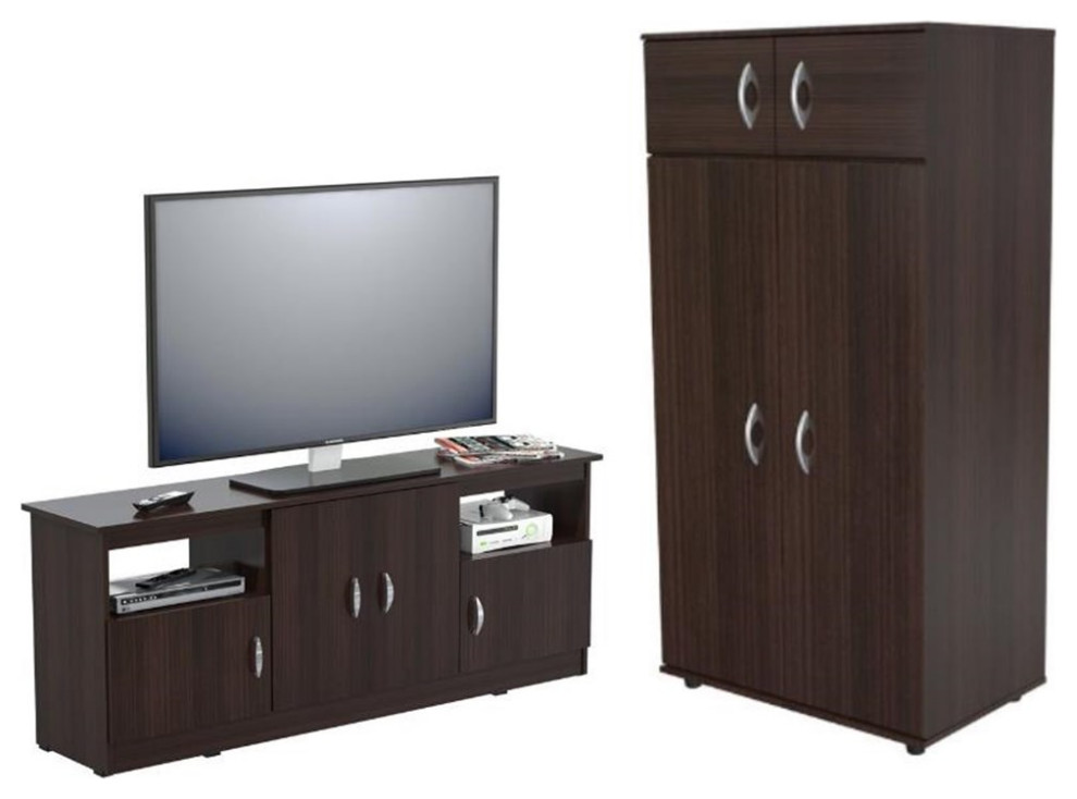 Home Square 2Piece Set with FlatScreen TV Stand & 4 Door Wardrobe