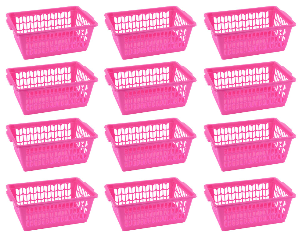 Small Plastic Storage Organizing Basket, Pack of 12, 32-1188-12, Pink