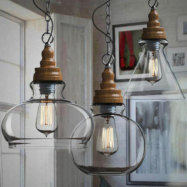Northic Wood Cap and Clear Glass Shade Pendant Lighting Contemporary