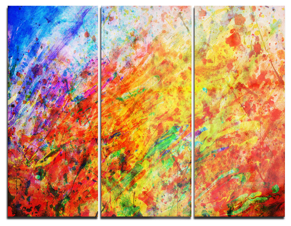 "Orange and Yellow Stain" Watercolor Metal Wall Art, 3 Panels, 36"x28