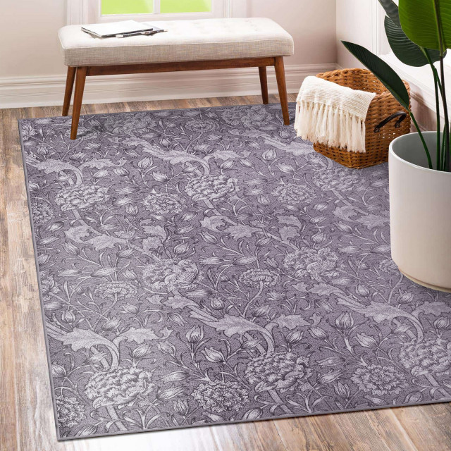 My Magic Carpet Washable Rug Kalini Floral Woodland Brown, 5' X 7