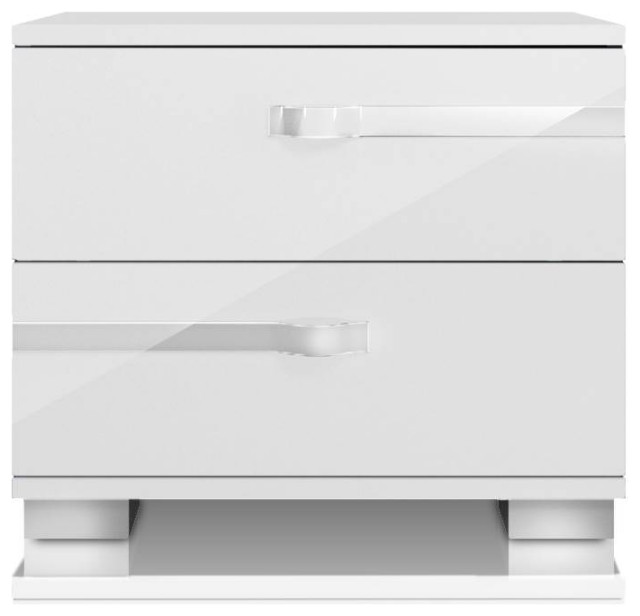 Two Drawer Nightstand With Acrylic Lacquer And Chrome Foil Trim White Contemporary Nightstands And Bedside Tables By Virventures