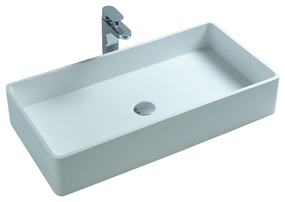 ADM Large Rectangular Stone Resin Countertop Sink, White, 32"
