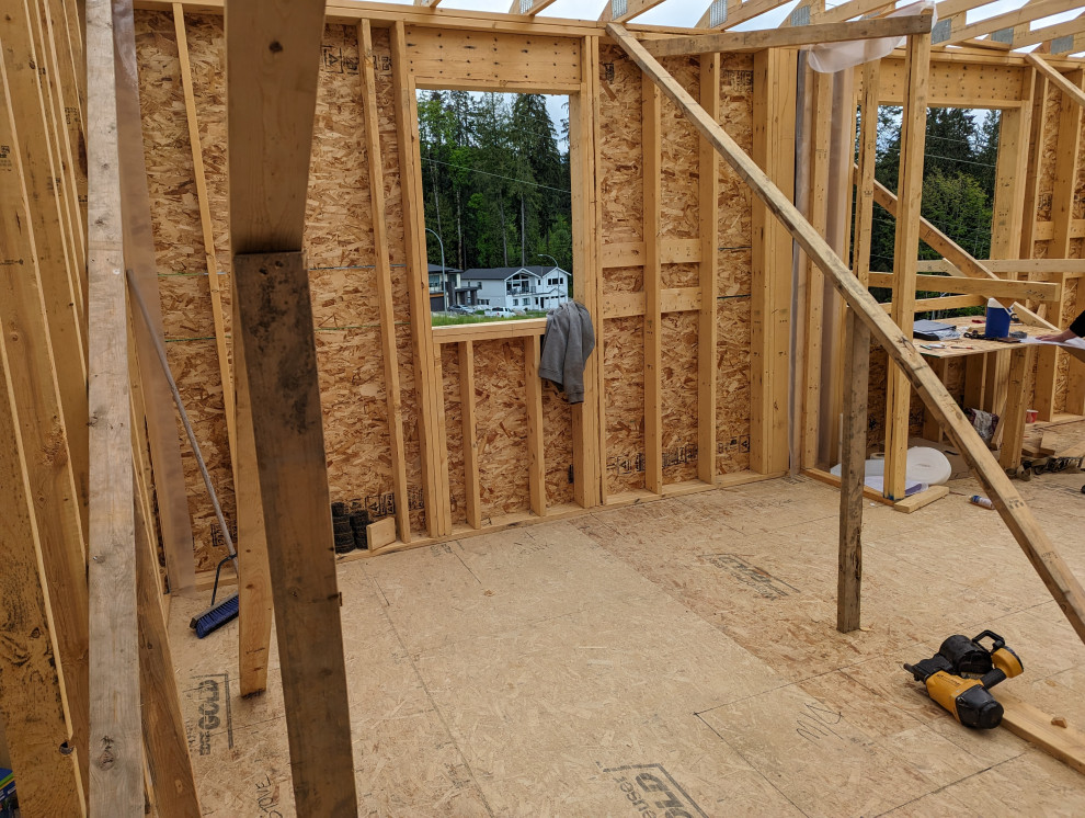 Interior framing of new home under active construction