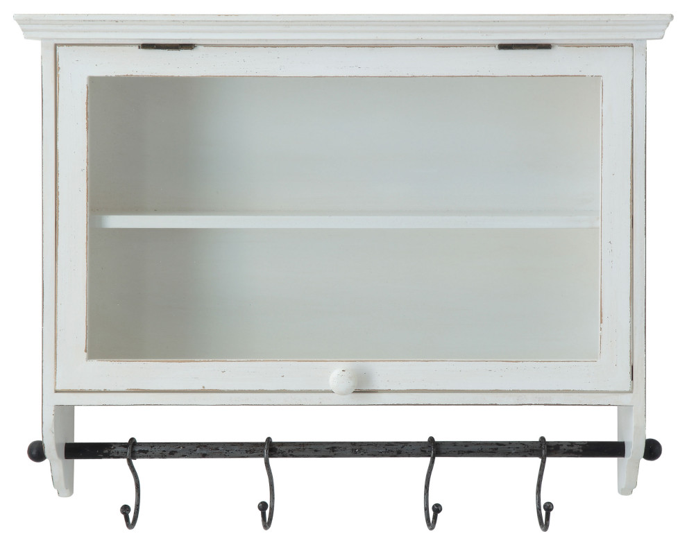 Wood and Glass Wall with Hooks Farmhouse Wall Organizers