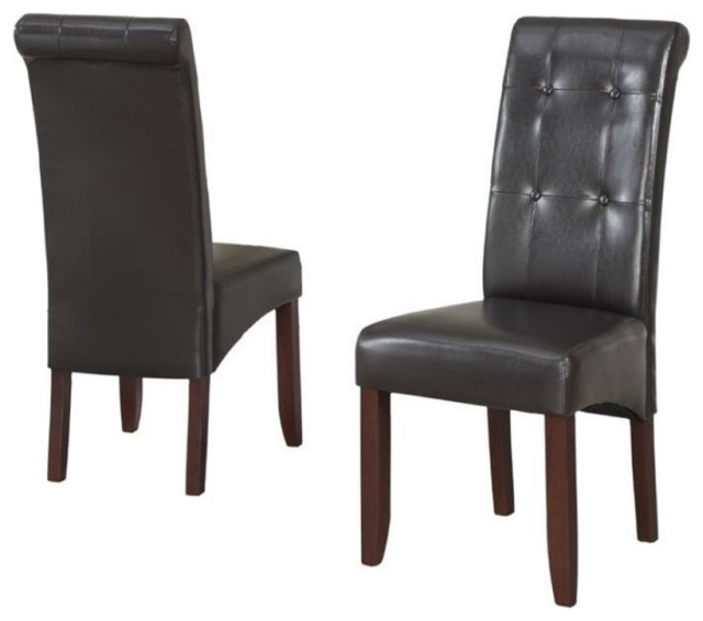 Simpli Home Cosmopolitan Transitional Parson Chair (Set of 2) in Tanners Brown