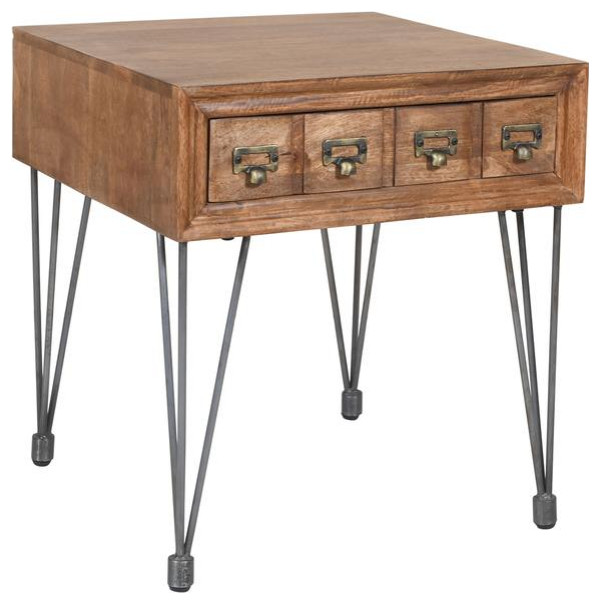 American Vintage End Table with Apothecary Drawers in Medium Brown