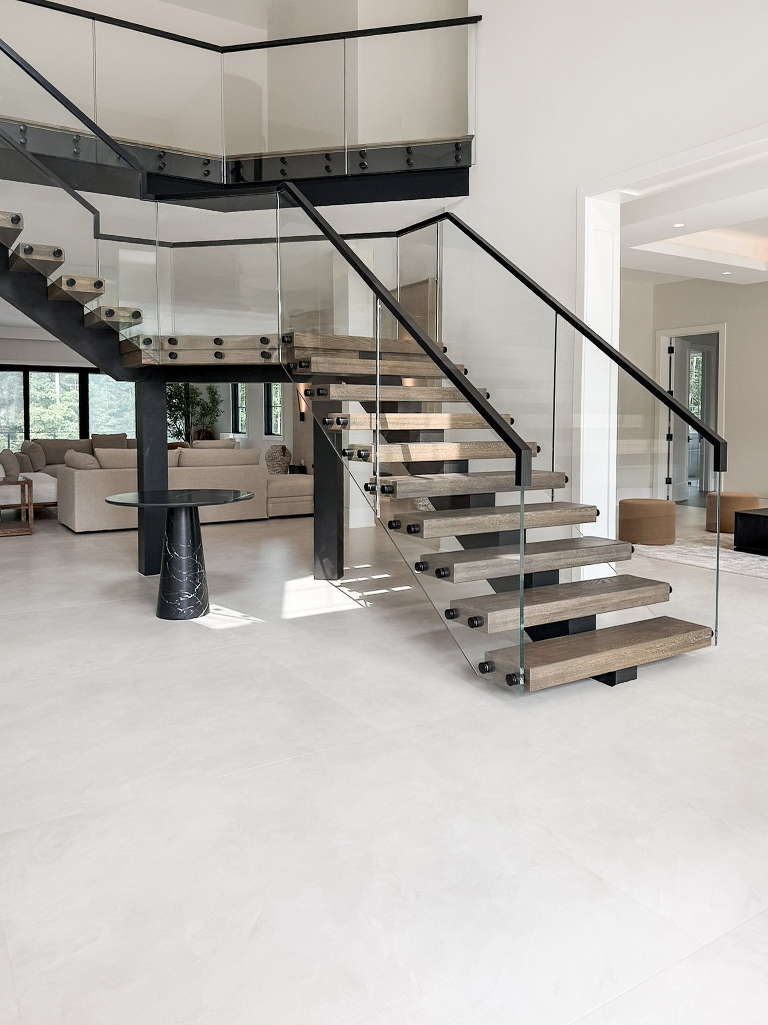 Project #159 | Modern Foyer Stair with Stand-off Glass Railing