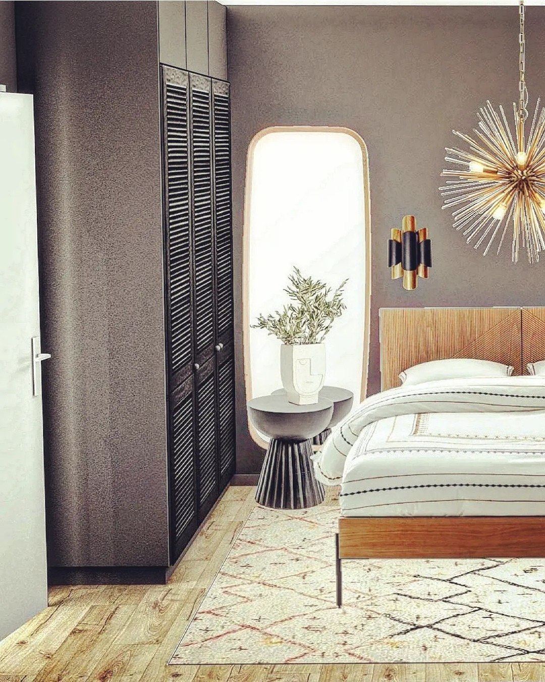 Проект спальни с тёмными стенами