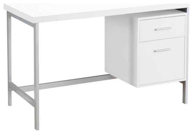 Computer Desk 48 L White Silver, Contemporary Desk With File Cabinet