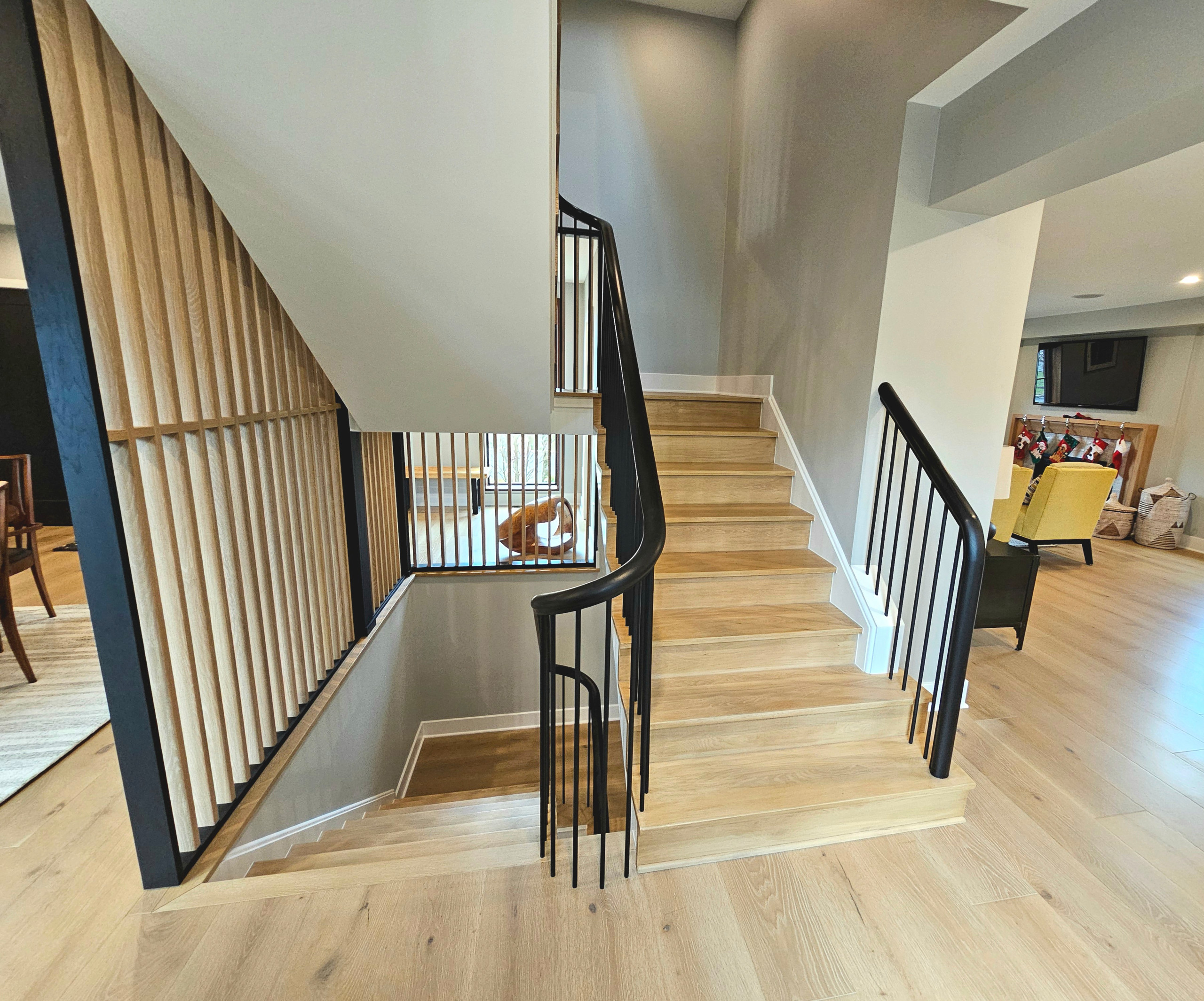 115_Stunning Continuous Rail System on 3 Story Floating Stairs; Arlington, VA 22