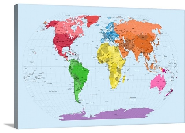 continent map of the world wrapped canvas art print