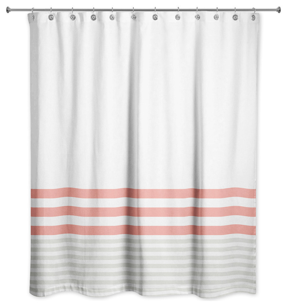 Coral and Gray Stripes 71x74 Shower Curtain Contemporary Shower