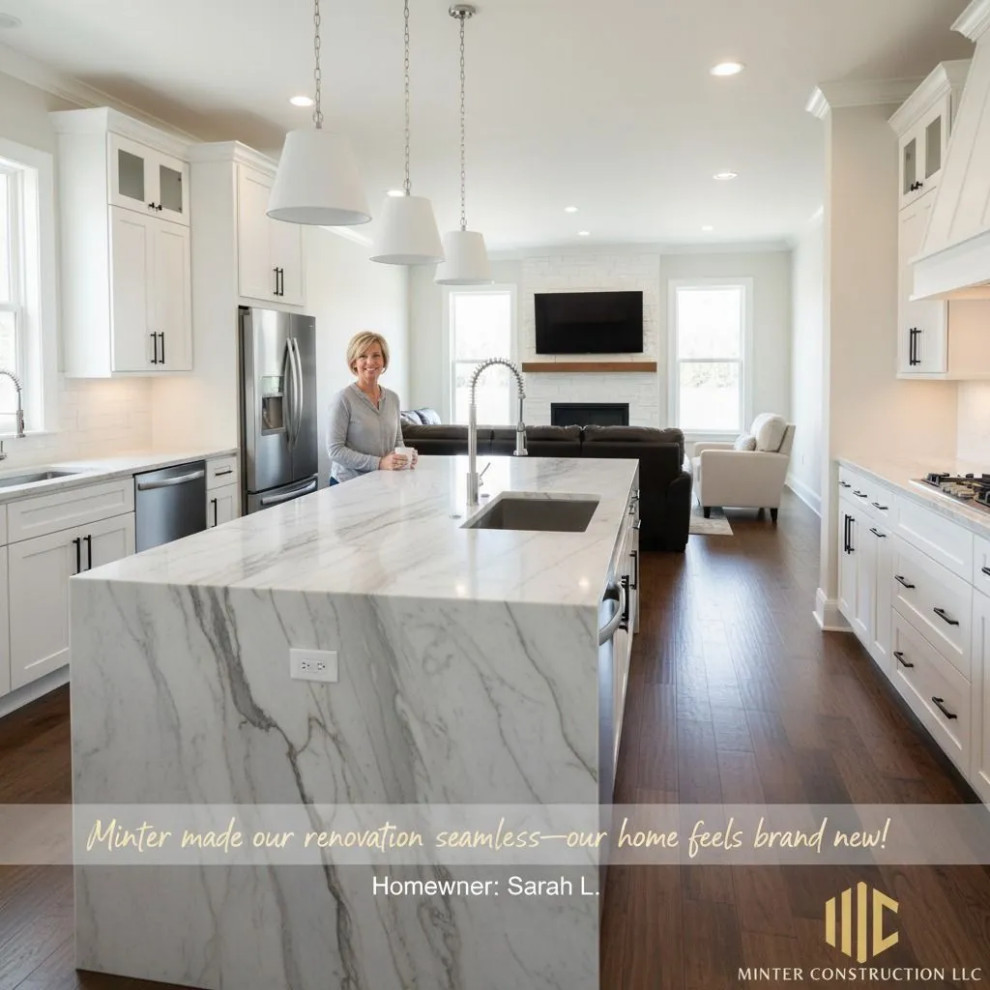 Homeowner in a renovated white kitchen