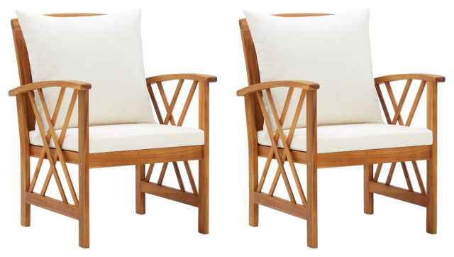 vidaXL 2x Solid Acacia Wood Dining Chairs White Kitchen Seat Home Furniture 